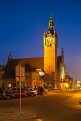 Fototapeta na wymiar Historic building of Main Railway Station in Gdansk, Poland