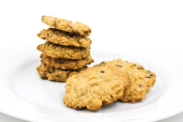 Chocolate chip cookies isolated on white background.