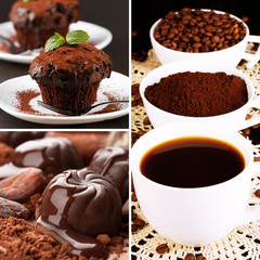 Coffee and chocolate, tasty collage