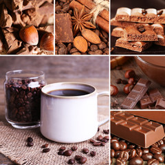 Coffee and chocolate, tasty collage