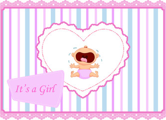 Cartoon baby girl crying card