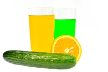 Orange, cucumber and their juices