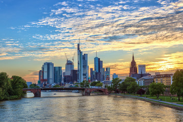 Fototapeta na wymiar sunset at Frankfurt city and Rhine river, Germany