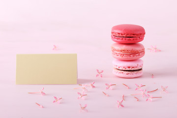 stack of macarons with card