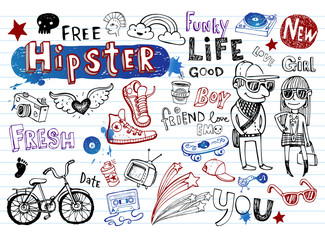 Fototapeta na wymiar Hipsters doodle set
