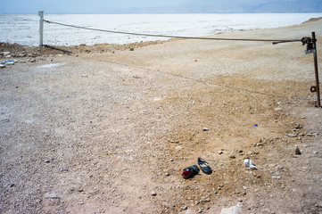 Salted lake and shoes