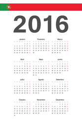 Portuguese 2016 year vector calendar