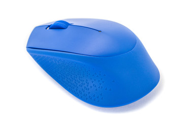 Blue computer mouse on white background studio shoot