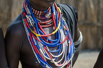 Close up of necklaces of Arbore tribe woman