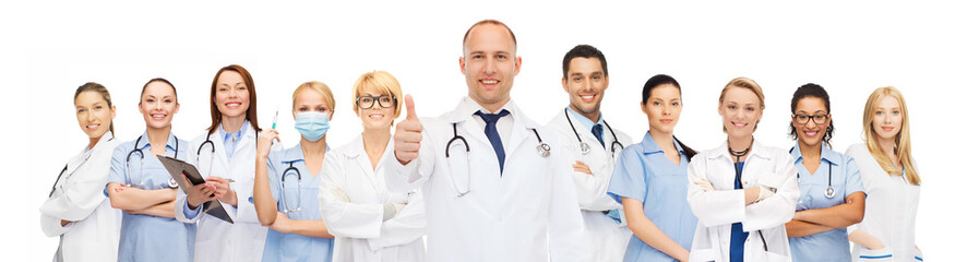 Fototapeta premium group of smiling doctors with showing thumbs up
