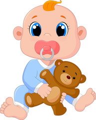 Baby Boy With Pacifiers and Toys