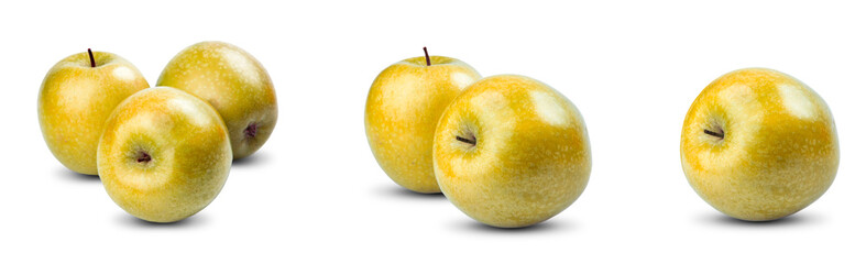 Set Collection of Fresh Yellow Fruit Apples isolated on white