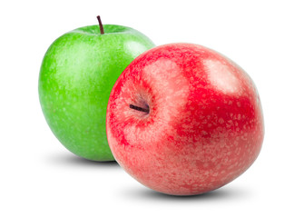 Isolated Red Green apples on white. Fresh diet fruit  vitamins