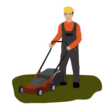 gardener with lawnmower