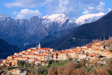 View of Pariana ancient rural town in foothills of Apuan Alps