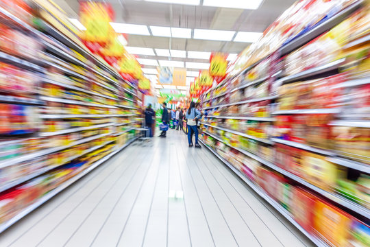 supermarket aisle,motion blur