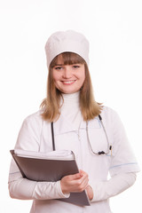 Health worker in uniform with documents in hand