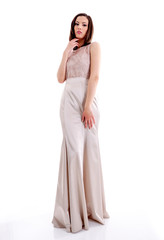 Beautiful woman in a brown dress