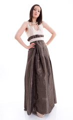 Beautiful woman in a brown dress