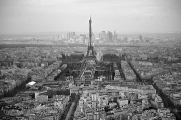 Fotobehang Black and white photo of aerial view Paris, France © Maria Sbytova