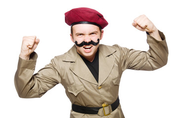 Funny soldier in military concept