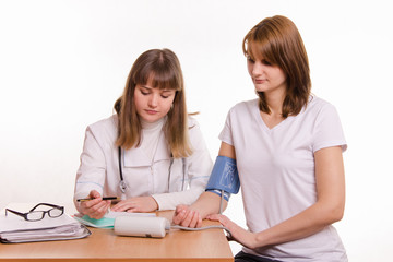 Fototapeta premium Measures pressure of patient in office of a physician