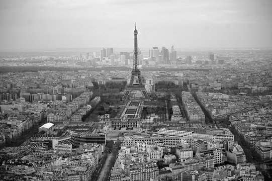 Fototapeta Black and white photo of aerial view Paris, France