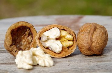 Walnuts on wooden table