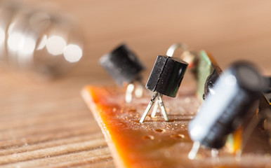 A chip on the motherboard. close-up