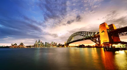 Fototapeten Sydney Harbour Panorama in der Dämmerung © Javen