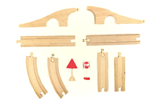 Wooden Toy Train Set - Isolated Track Elements