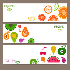 Set of three banners  with bright flat style fruits