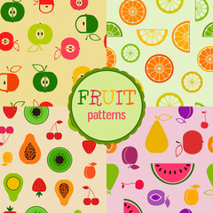 Set of bright seamless patterns with fruits and berries