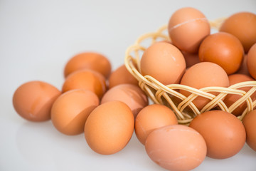 fresh egg and broken eggs isolated on white background