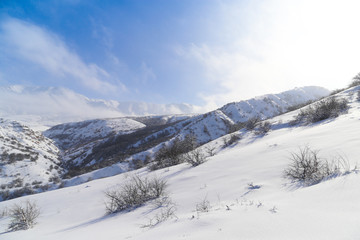 Naklejka premium beautiful Tien-Shan mountains in the snow. in winter