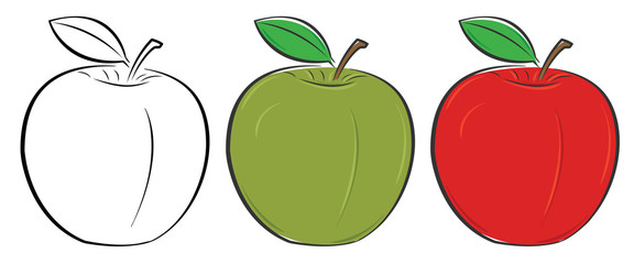Green, red and outlined apple
