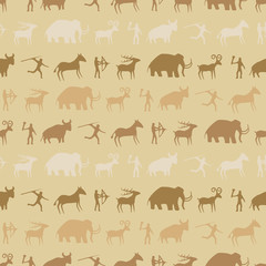 Seamless background with rock carvings and rock art