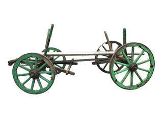Fototapeta premium Vintage old rough wooden cart isolated on white