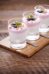Delicious dessert with fruits and flakes