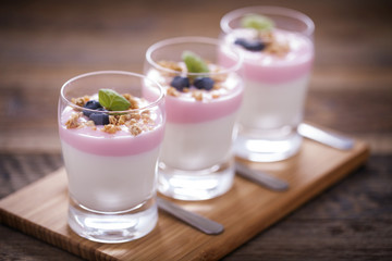 Delicious dessert with fruits and flakes