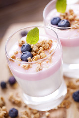 Delicious dessert with fruits and flakes
