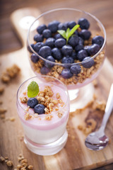 Delicious dessert with fruits and flakes