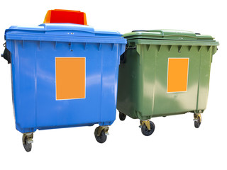 New colorful plastic garbage containers isolated over white
