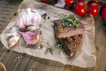 Excellent fried beef served with vegetables and spices