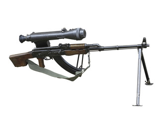 Kalashnikov AK gun with optical sight isolated over white