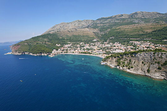 Aerial view of the town Petrovac, Montenegro