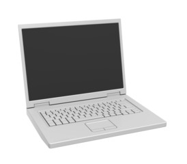 Laptop with blank black screen isolated over white. 