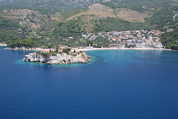 Aerial view of the settlement Sveti Stefan, Montenegro