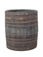 Vintage old wooden barrel isolated over white
