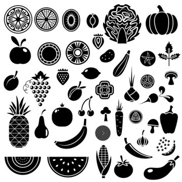 Silhouette of fruits and vegetables